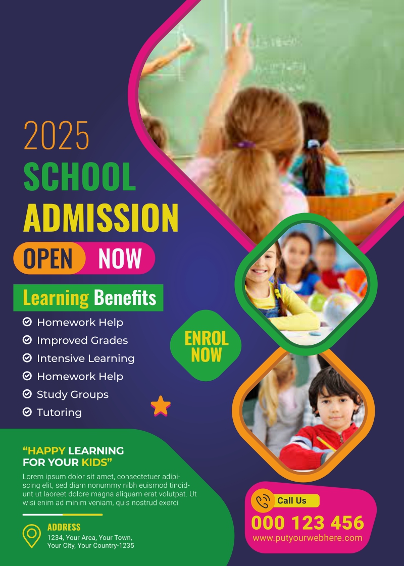 New School Addmission Banner In Blue Color Download For Free With Cdr File