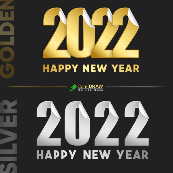 New Year 2022, folded number vector illustration of happy new year gold and silver colors Free Vector CDR