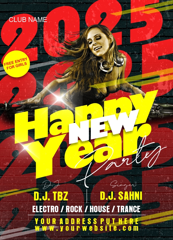 New Year 2025 Party Flyer CDR Template Download For Free