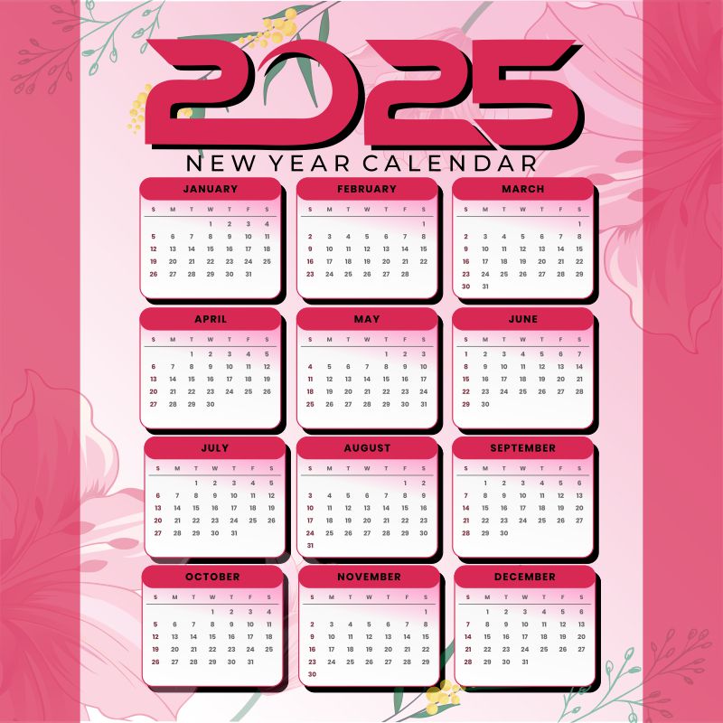 New Year Calendar 2025 Vector