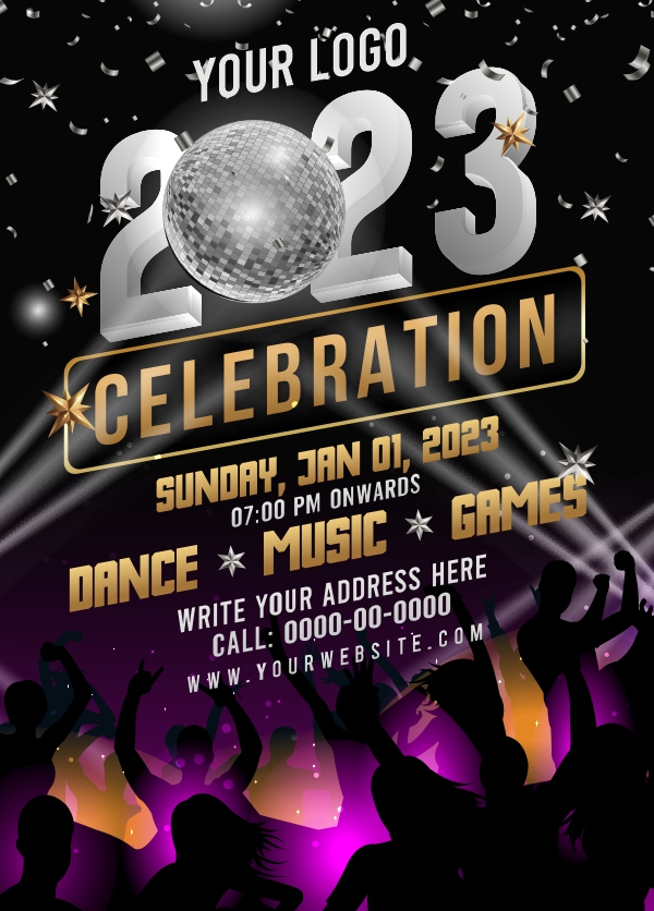 New Year Celebration Party Invitation Card Template, CDR template, Free Coreldraw Files, Dance, Music, Party banner template
