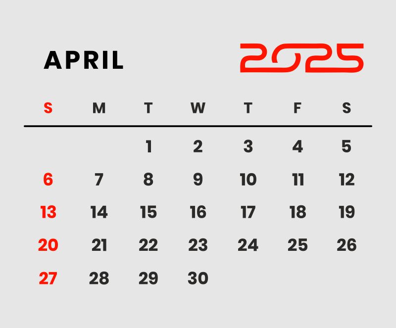 New Year Month April Calendar 2025 Vector SVG PNG