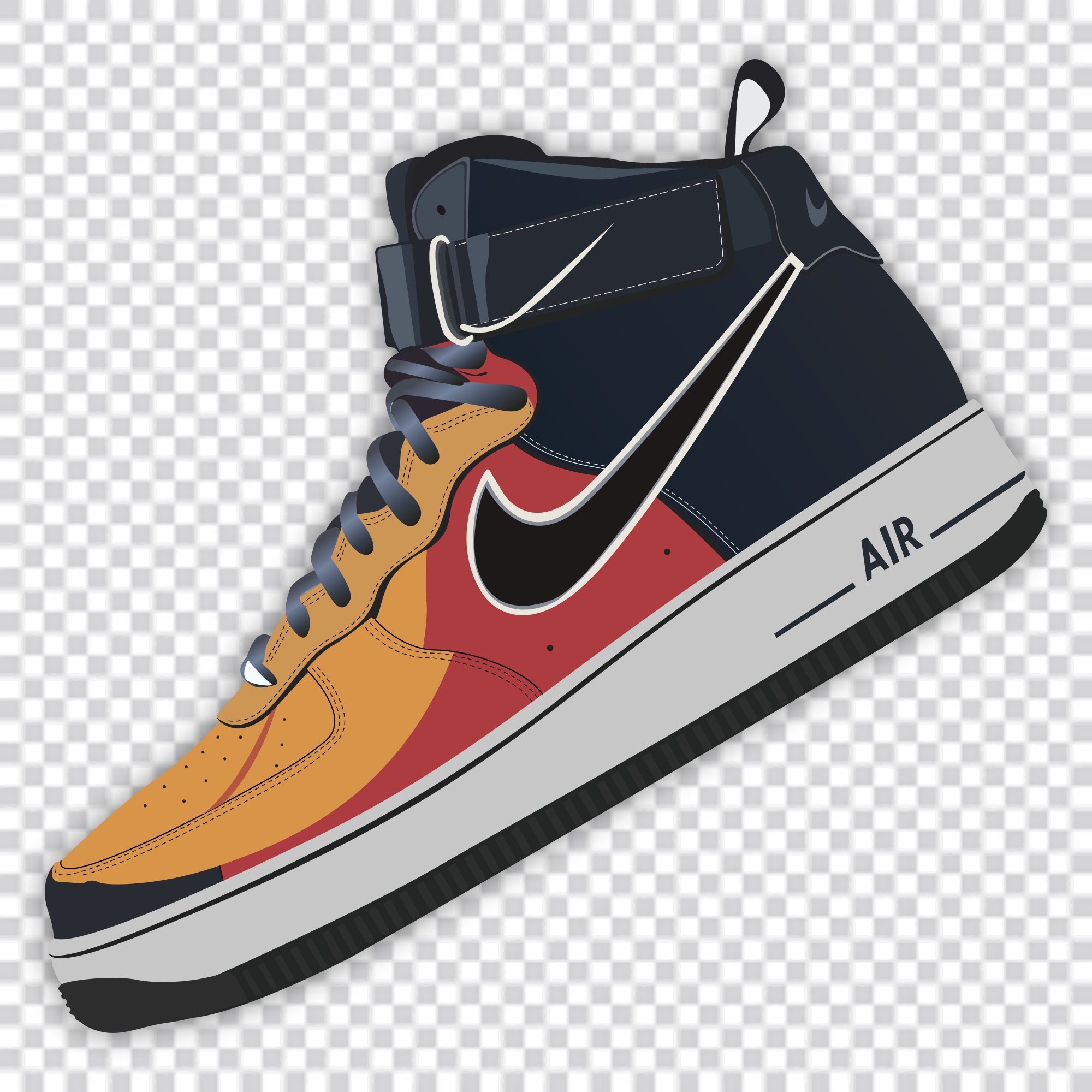 Nike Air Force  Red, yellow & Dark blue color shoe vector PNG  download for free