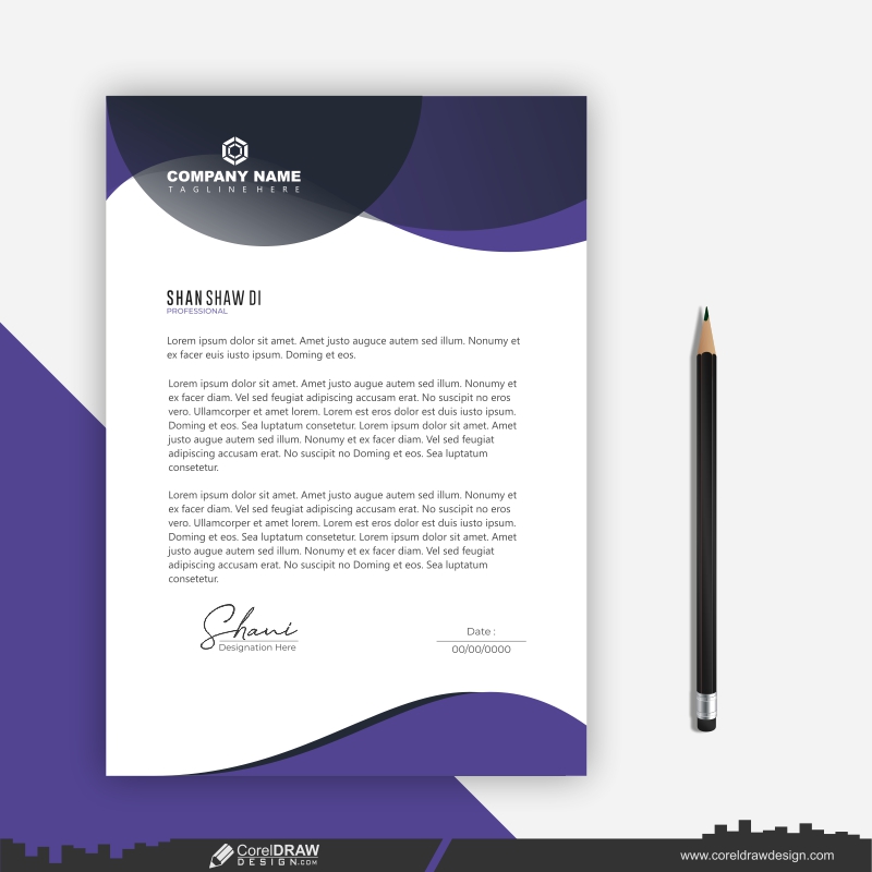 office waves letterhead business template vector design