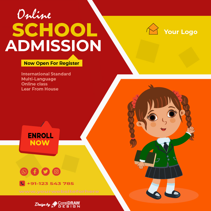 Online School Admission Banner Illustration Free Vector