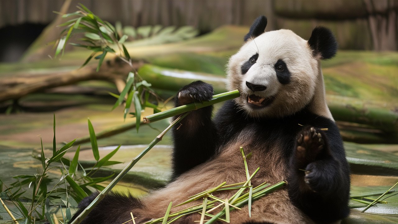 Panda eating bamboo hd image stock background