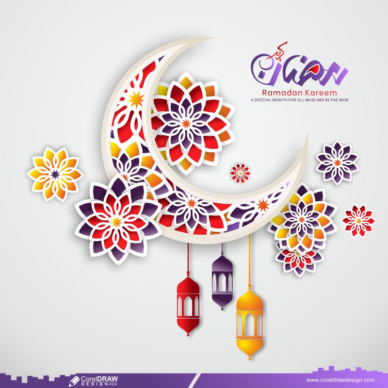 Paper Style Colorfull Ramadan Mubarak Greeting Card Background Premium Vector