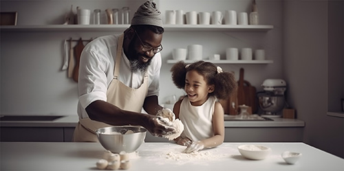 Photography of a father and little girl while cooking free high quality stock image