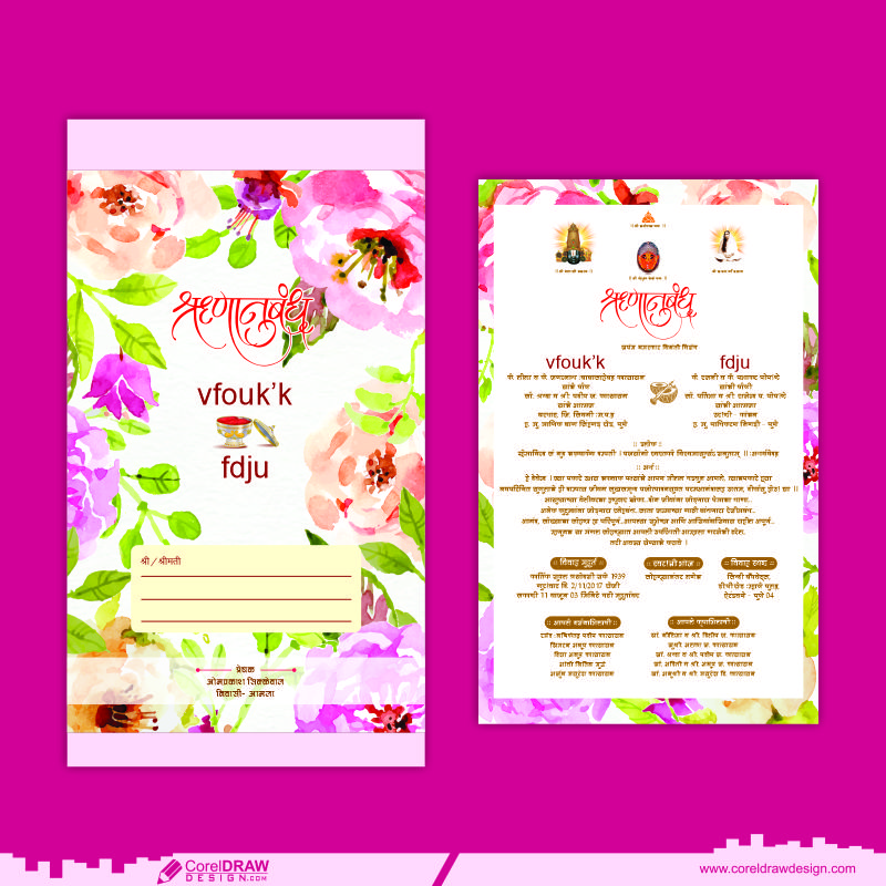 Pink Flower & Wedding Card Vector Free Design