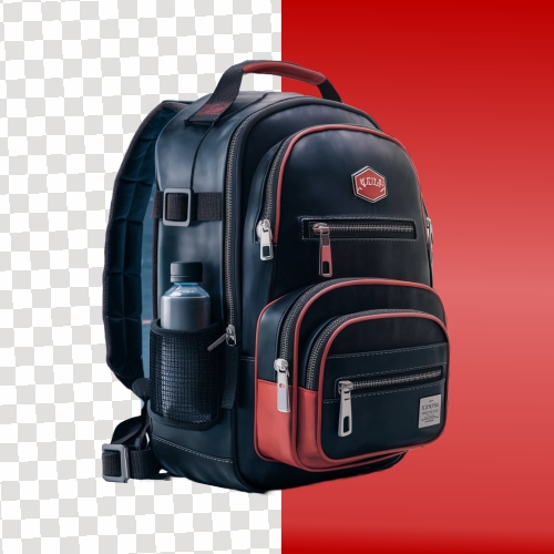 PNG A realistic 3D render of a school bag, showcasing its various compartments, zippers, and pockets,PNG HD Quality Image Free Download