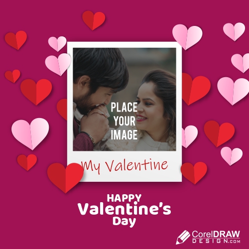 Poloride Photo Frame for Couple, Valentine Day, Free Vector Template