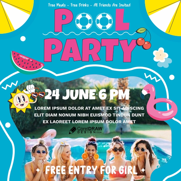 Download Pool Party Summer Vector Design Download For Free | CorelDraw ...