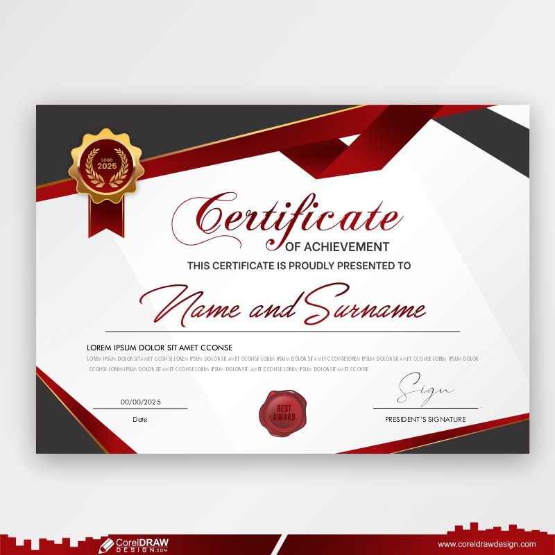 Premium Golden & Red Certificate Of Appreciation Template Free Vector