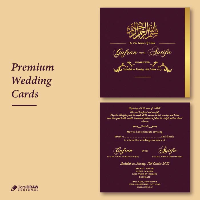 Premium ornamental  elegant  golden Islamic wedding invitation card vector
