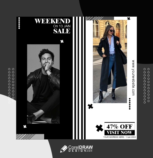 Premium weekend sale vector template for social media  for free