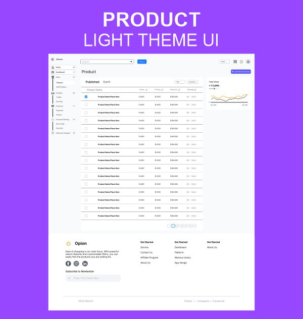 Product Page in Dashboard Light Theme Ui Design For Free With Cdr FIle