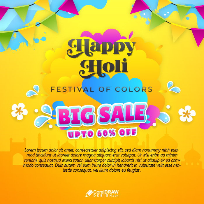 Professional  Colorful Holi Festival Sale Flyer Banner Template