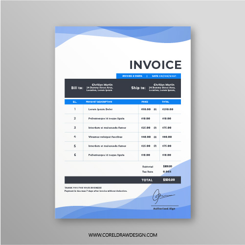 Professional Blue Invoice Vector