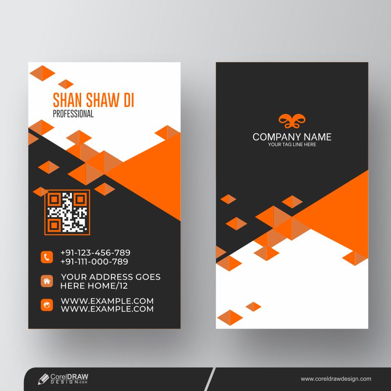 Professional Business Card With Orange Details Free Vector