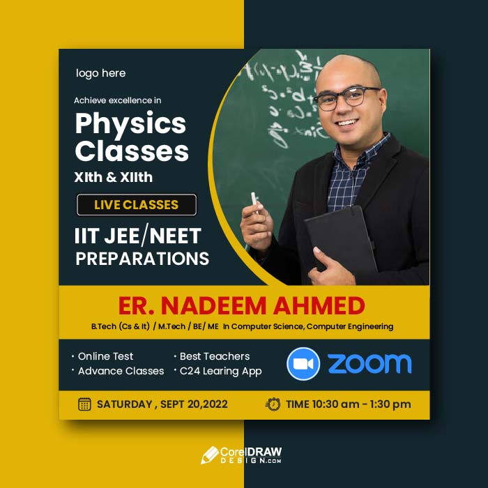 Professional Educational Coaching IIT JEE NEET Classes Banner Poster Template