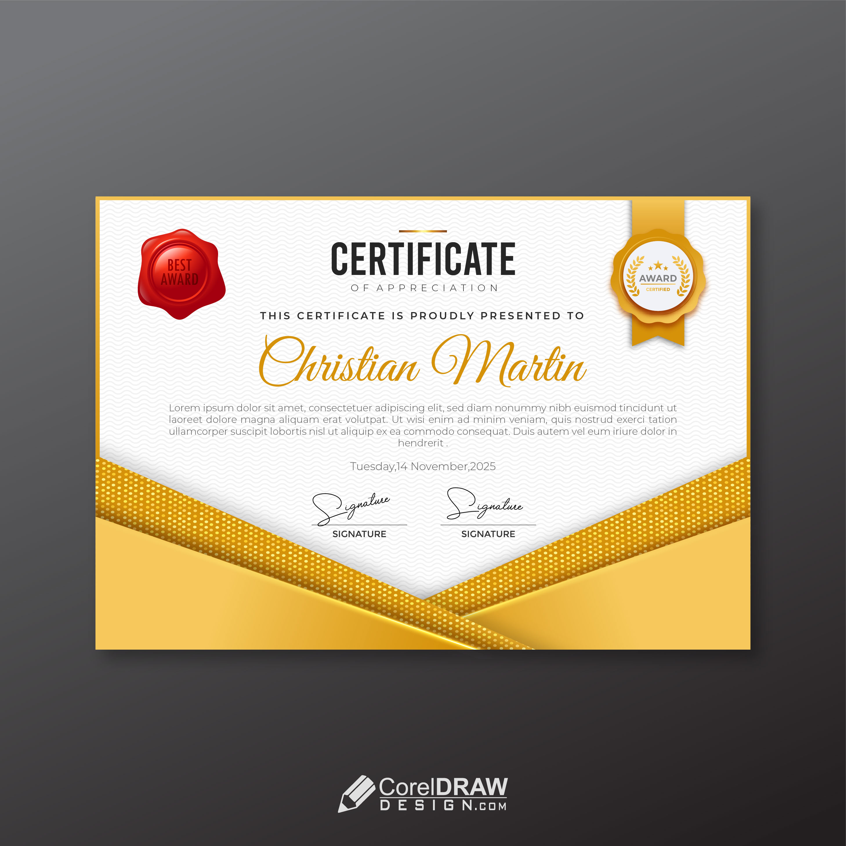 Professional Golden Dotted Corporate Certificate Vector