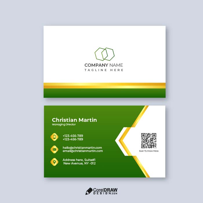 Professional Green Strips Golden Lines Premium Business Card