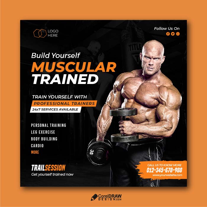 Download Professional Gym Trainer Training Poster Template | CorelDraw ...