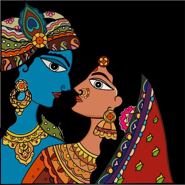 Radha Krishna Madhubani Art Vector Design