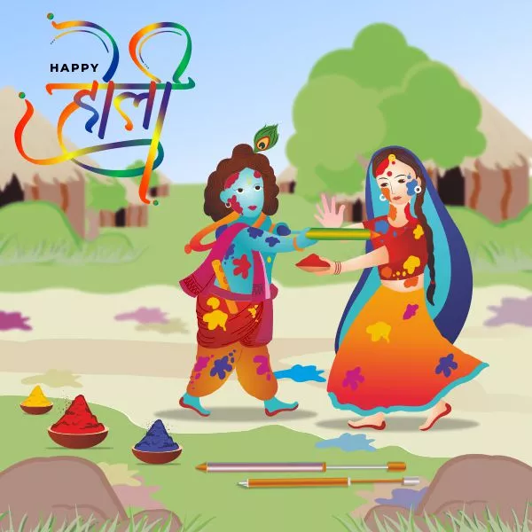 Radha Krishna Play Holi Vector, Illustration, Free Vector Image Happy Holi