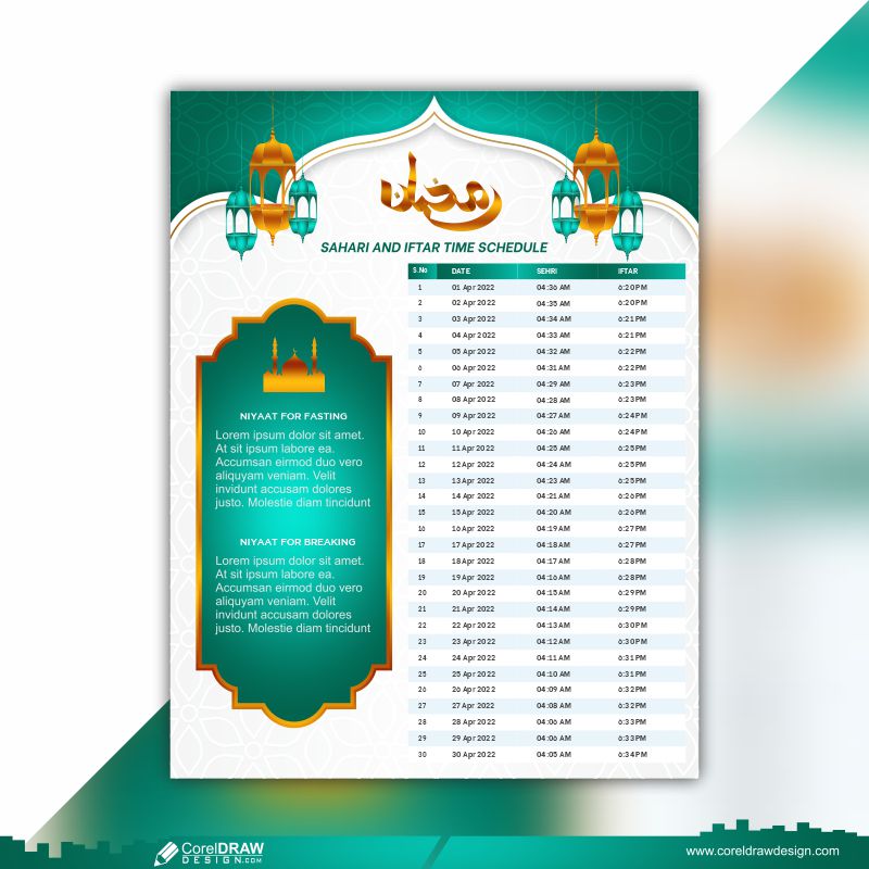 Download Ramadan 2022 Time Table Calendar 2022 Template Corel Draw