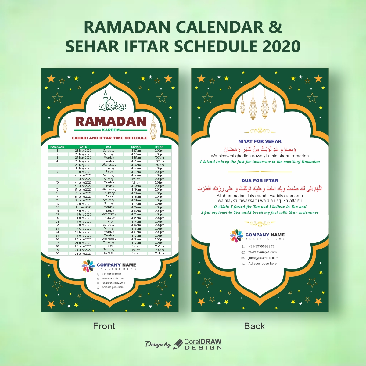 Ramadan Calendar and Sehar Iftar Schedule 2020 - Printable File
