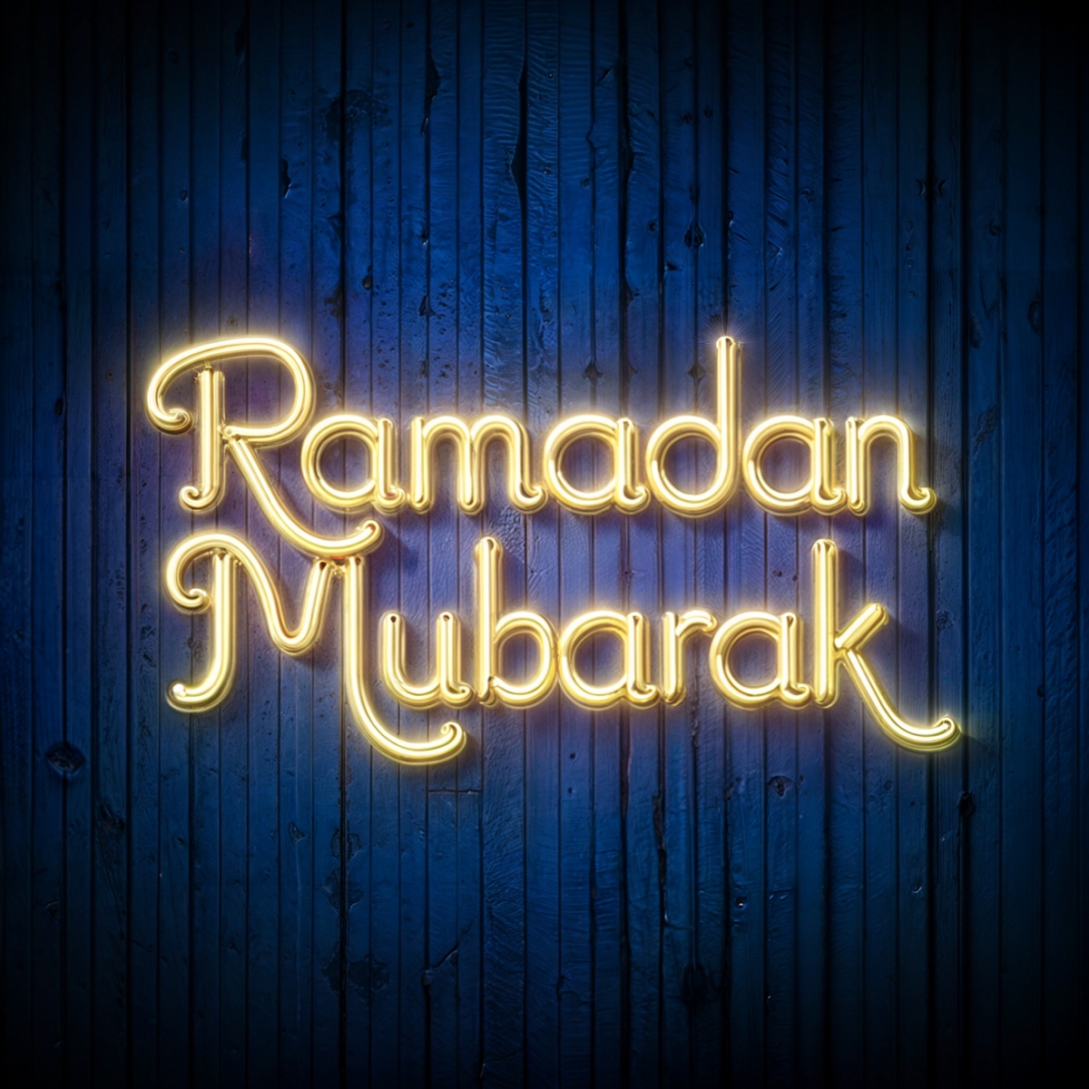 Ramadan Mubarak lettering neon light sign  stock image