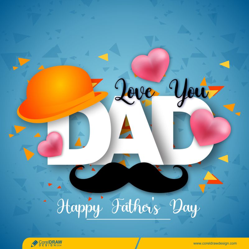 Realistic Happy Fathers Day Blue Card Design Free Vector