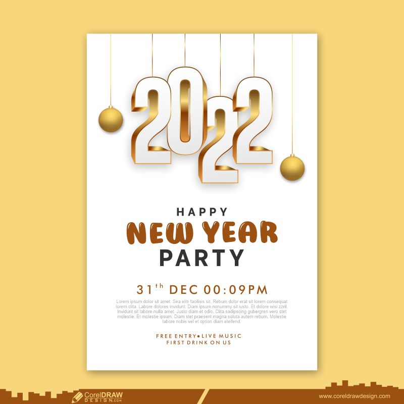 Realistic New Year Party Flyer Template Free Vector