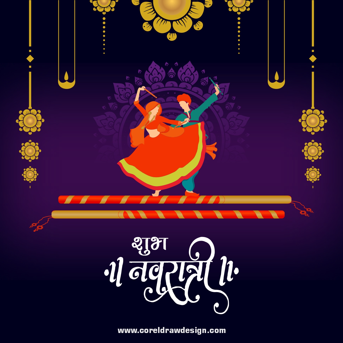 Realistic Traditional Celebration With Dancers Navratri Free Vector