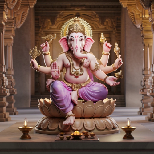 Realstic 4k Image Of Lord Ganesh In Temple Ai Generated Download For Free