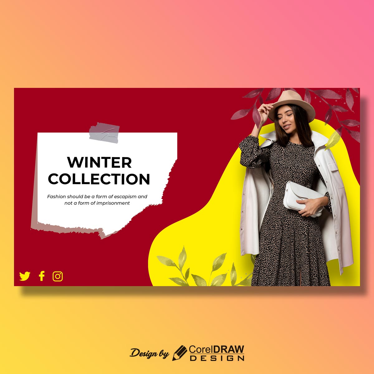 Red and Yellow Winter collection fashion banner download PSD file 2021 trending