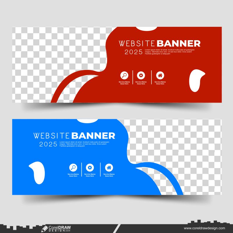 Red & Blue & Website Banner Design Premium vector