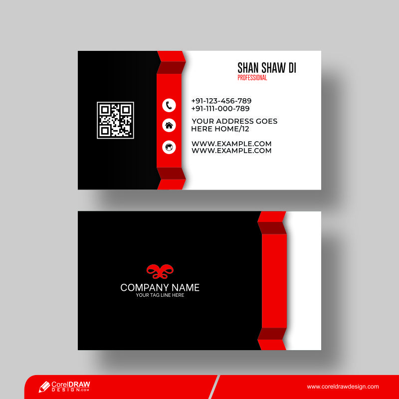 Red shape Realistic Business Card Mockup Premium Vector
