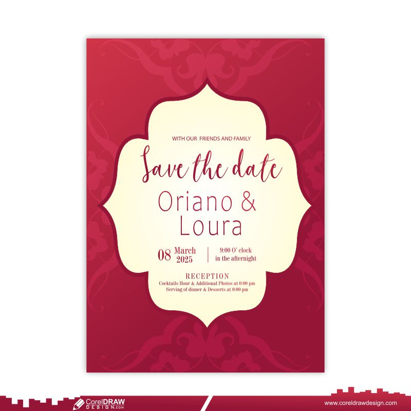 Red Wedding Invitation Card Free Vector Design