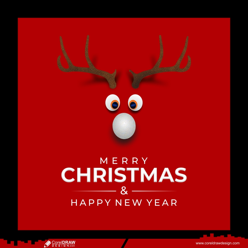 reindeer with red nose with merry christmas red background free