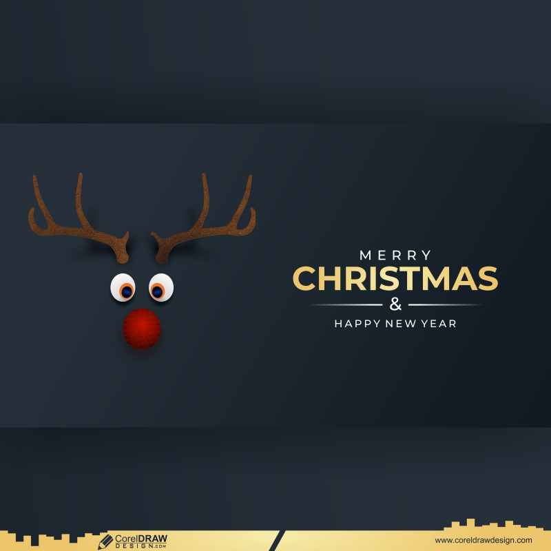reindeer with red nose with merry christmas red background free CDR