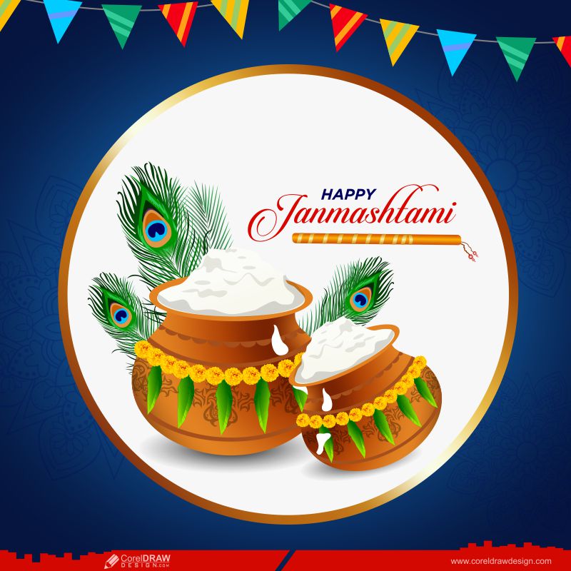 Religious Indian Happy Janmashtami Festival Classic Background Vector Premium Vector
