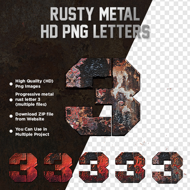 Rusty Metal Letter 3 HD PNG