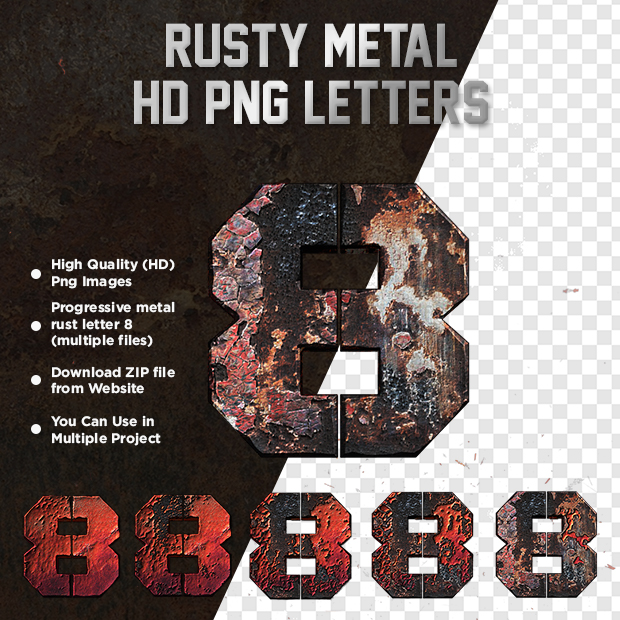 Rusty Metal Letter 8 HD PNG