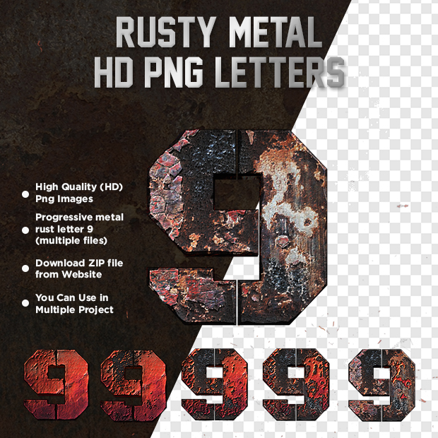Rusty Metal Letter 9 HD PNG
