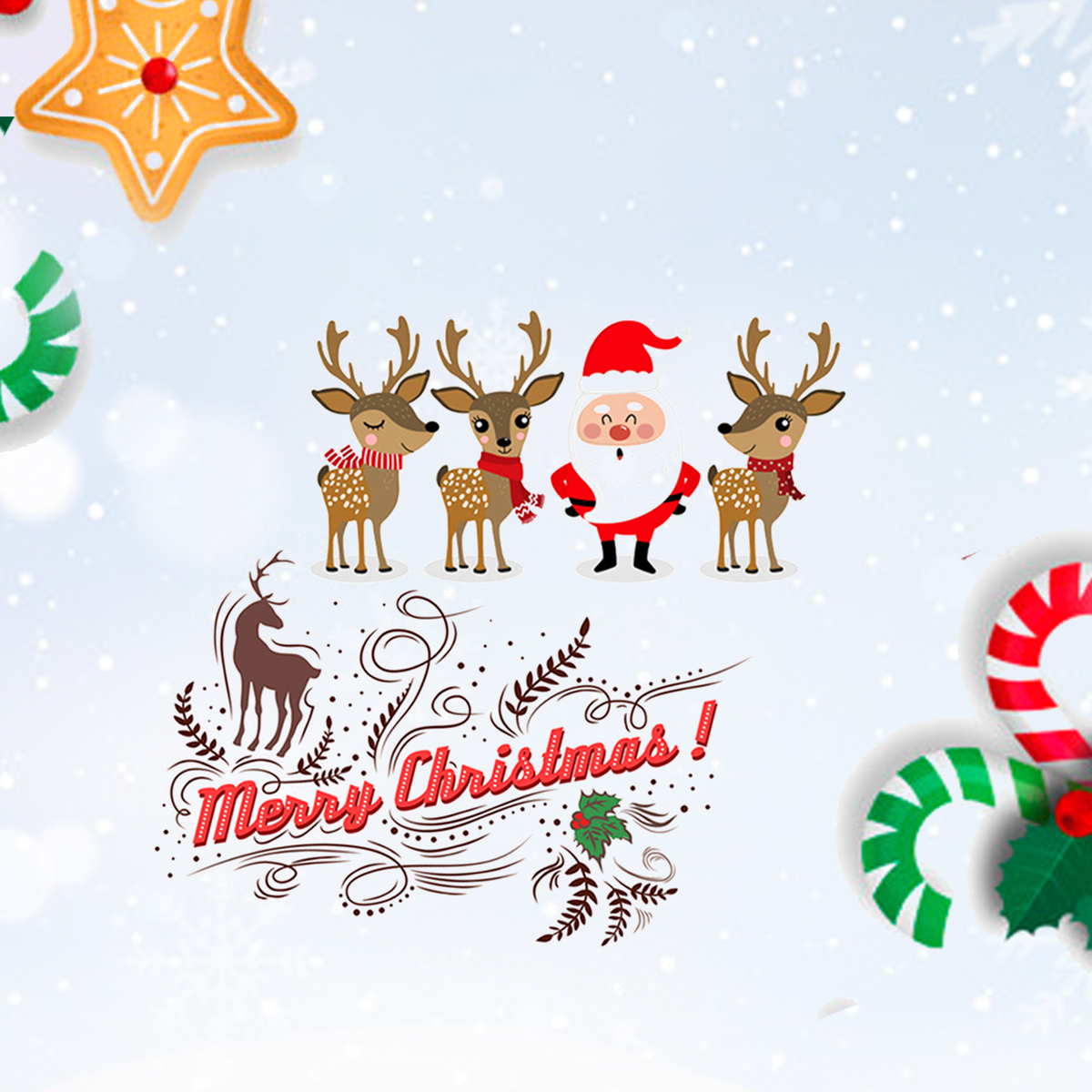 Santa with Reindeers, Merry Christmas Background Free Psd