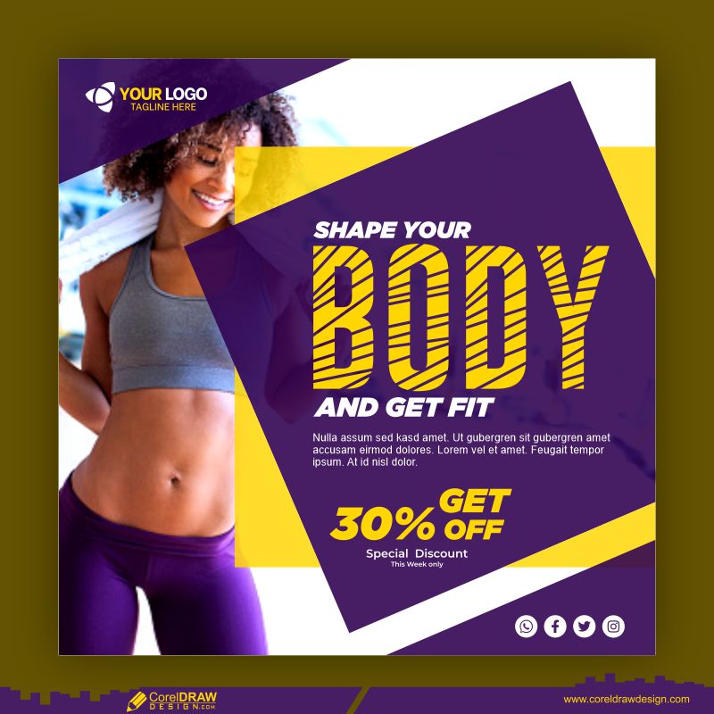 Download Shape Your Body Gym Banner Template Social Media Post Web Premium  CDR  CorelDraw Design (Download Free CDR, Vector, Stock Images, Tutorials,  Tips & Tricks)