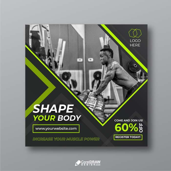 Download Shape Your Body Gym Banner Template Social Media Post Web Premium  CDR  CorelDraw Design (Download Free CDR, Vector, Stock Images, Tutorials,  Tips & Tricks)