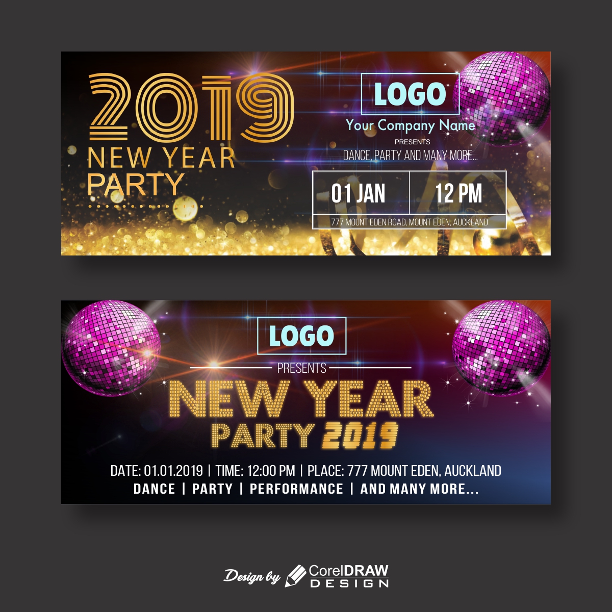 Shiny New Year Party Banner with images